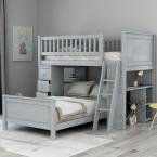 Gray Twin Over Twin Bed with Drawers and Shelves for Kids by Harper & Bright Designs