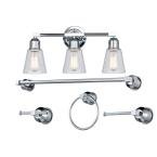 3-Light Polished Chrome Vanity Light Set with Seeded Glass Shades
